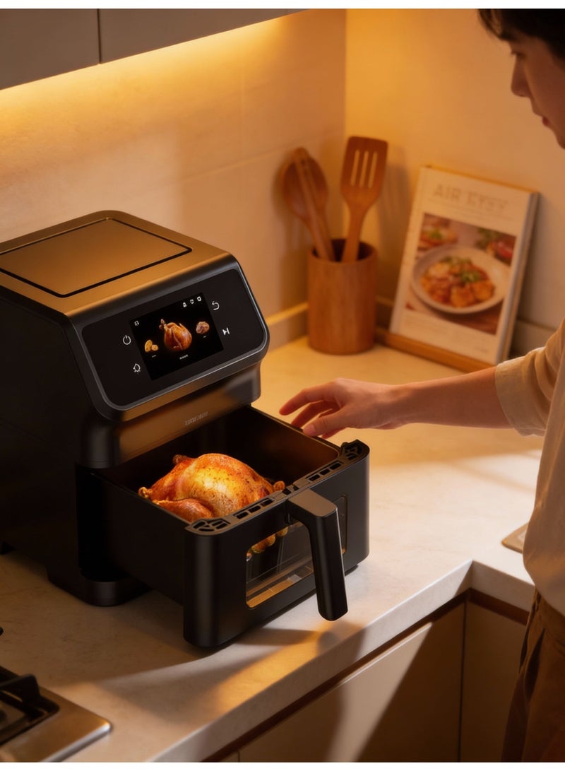 جرين ليون مقلاة هوائية ذكية سعة 6.5 لتر مع 12 برنامجًا محددًا مسبقًا ودوران هواء سريع 1800 وات / وصفات مثبتة / واي فاي / وظيفة مؤقت / شاشة لمس TFT / طهي بدون زيت / طلاء غير لاصق / وقت قلي 0-60 دقيقة - أسود - Image 3